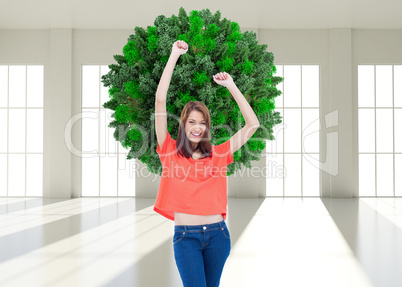 Composite image of laughing teenage wearing casual clothes while