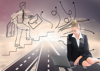 Composite image of businesswoman using laptop