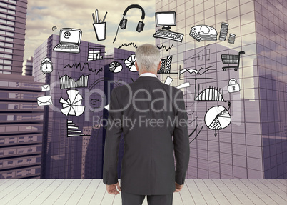 Composite image of businessman walking away from camera