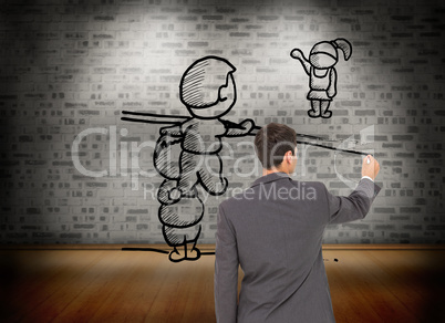 Composite image of businessman standing back to camera writing w