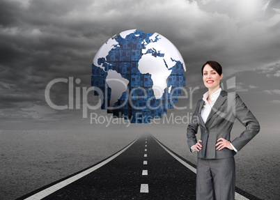 Composite image of attractive customer service agent with headse