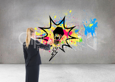 Composite image of businesswoman pointing somewhere