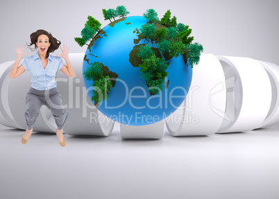 Composite image of cheerful classy businesswoman having fun