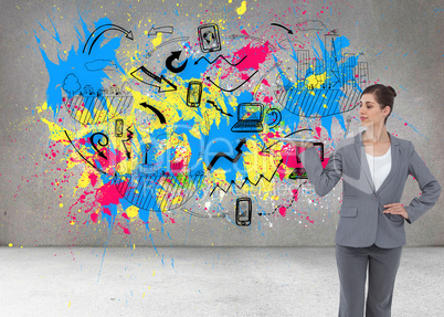 Composite image of businesswoman holding tablet computer