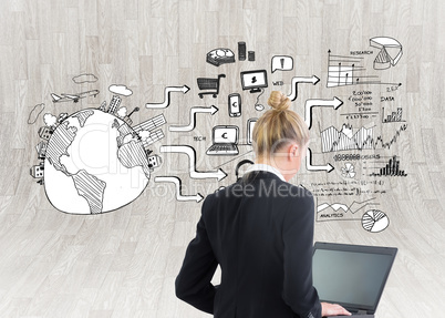 Composite image of businesswoman using laptop