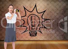 Composite image of astonished elegant businesswoman holding bino