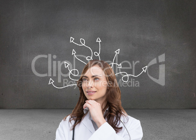 Composite image of thoughtful doctor looking away
