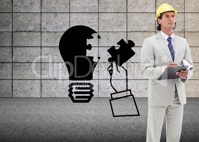 Composite image of architect taking notes