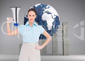 Composite image of stern classy businesswoman holding megaphone