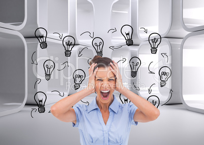 Composite image of stressed businessswoman with hand on her head