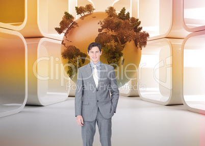 Composite image of portrait af a charismatic businessman standin