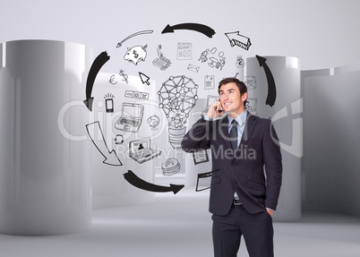 Composite image of happy businessman phoning