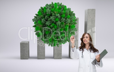 Composite image of smiling doctor pointing