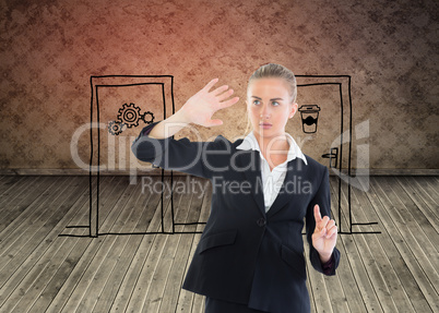 Composite image of businesswoman pointing somewhere