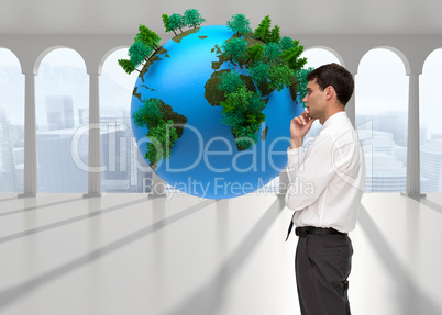 Composite image of thoughtful young businessman looking away