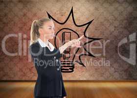 Composite image of businesswoman pointing somewhere