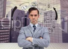 Composite image of young businessman looking at camera