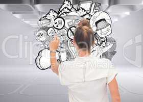 Composite image of businesswoman touching something