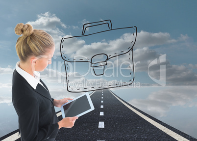 Composite image of businesswoman holding tablet