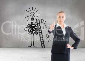 Composite image of businesswoman pointing somewhere