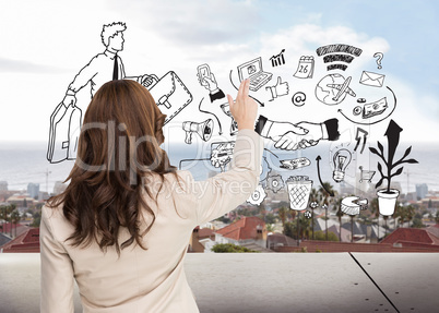 Composite image of brunette businesswoman standing back to camer