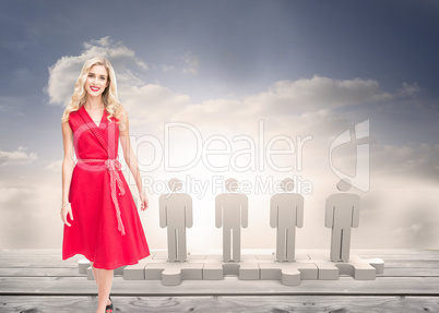 Composite image of smiling blonde walking