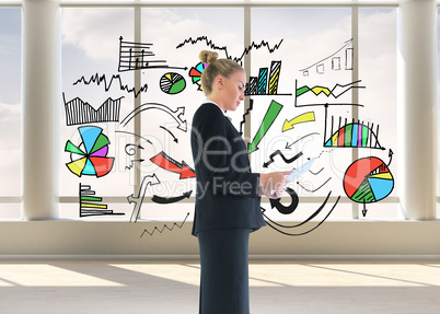 Composite image of businesswoman holding new tablet