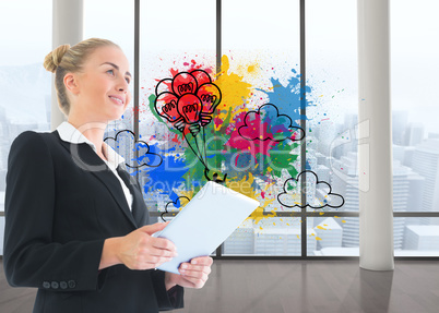 Composite image of businesswoman holding tablet