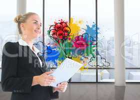 Composite image of businesswoman holding tablet