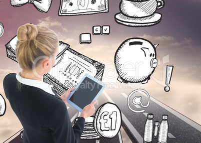 Composite image of businesswoman holding tablet