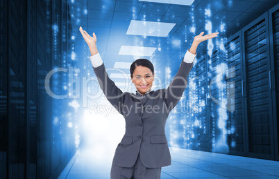 Composite image of cheering businesswoman