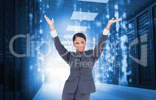 Composite image of cheering businesswoman