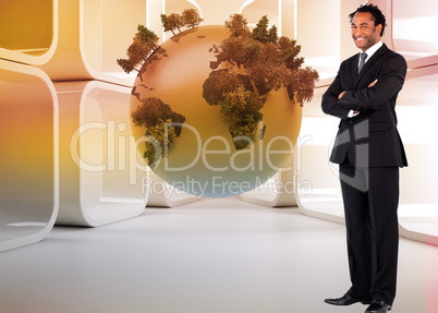 Composite image of businessman with folded arms