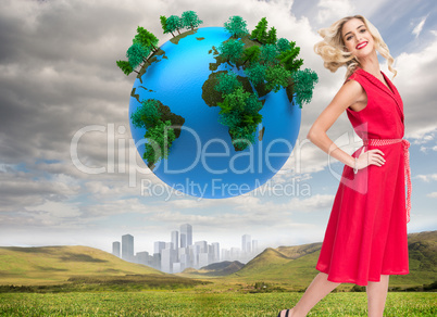 Composite image of smiling blonde walking