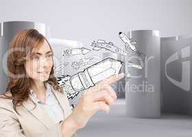 Composite image of businesswoman pressing an invisible key