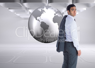 Composite image of unsmiling businessman standing