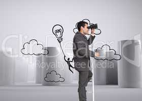 Composite image of businessman standing on ladder