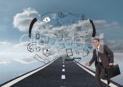 Composite image of smiling businessman in a hurry