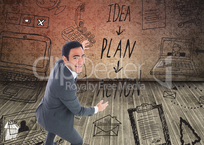 Composite image of excited businessman catching