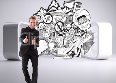 Composite image of businessman with thumbs up in a meeting