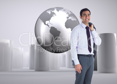 Composite image of smiling businessman standing