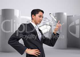 Composite image of unsmiling asian businessman pointing