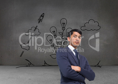 Composite image of unsmiling asian businessman with arms crossed