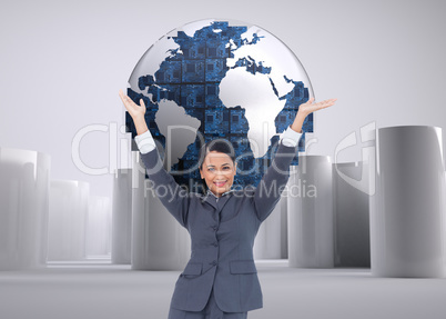 Composite image of cheering businesswoman