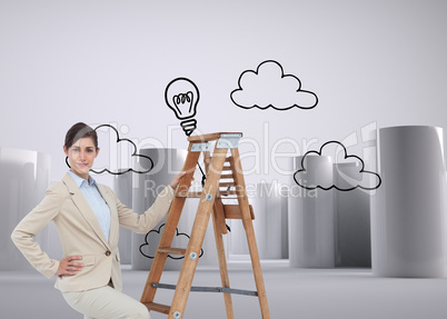 Composite image of smiling businesswoman climbing the career lad