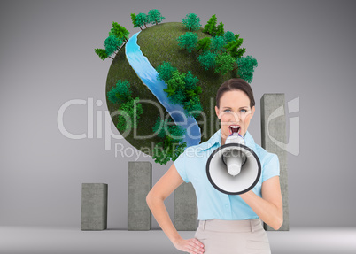 Composite image of furious classy businesswoman talking in megap