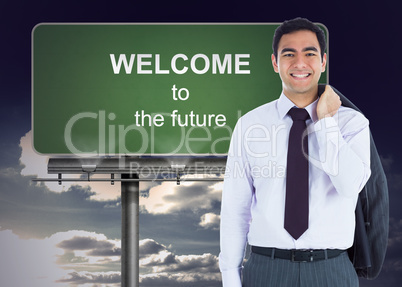 Composite image of smiling businessman standing