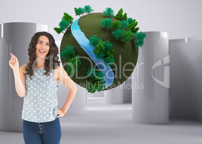 Composite image of happy beautiful brunette posing