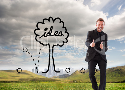 Composite image of businessman with thumbs up in a meeting