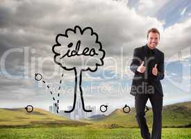 Composite image of businessman with thumbs up in a meeting